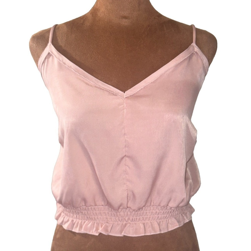 Fashion Nova Crop Top Large Satin‎ Rose Pink Ruffle Hem NWT Women's Cami Tank